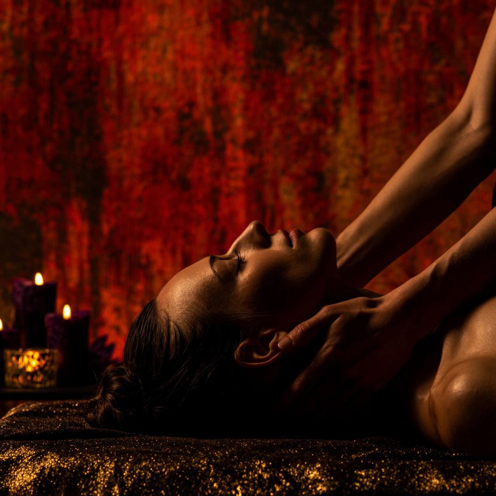 calming massage session peaceful dimly lit interior